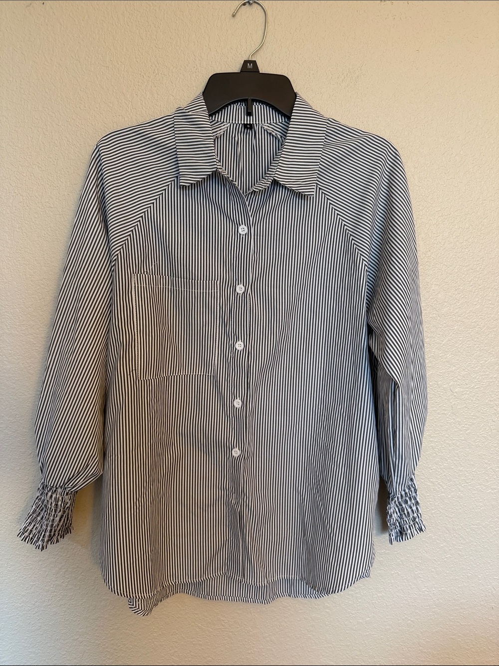 Women’s Black and White Striped Button-Up Shirt